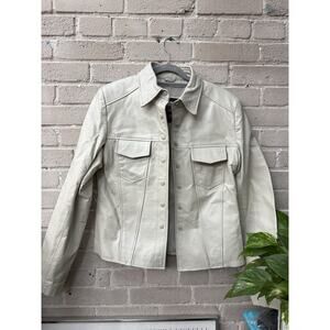 Vintage Women’s 90s Y2K NWT Leather Large Cream Motorcycle Riding Jacket￼Blazer